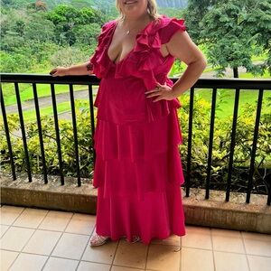 Aakaa Vibrant Pink Layered Maxi Dress